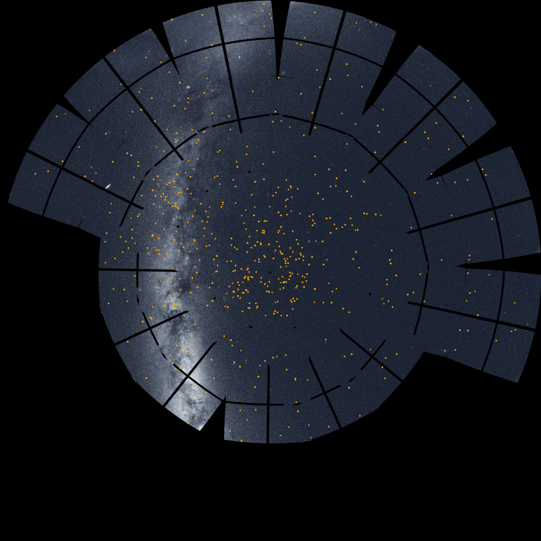 The locations of more than 600 candidate exoplanets identified by Sept. 15, 2020, are shown on the TESS mosaic. Astronomers are studying these targets to confirm new worlds.Credit: NASA/MIT/TESS and Ethan Kruse (USRA)