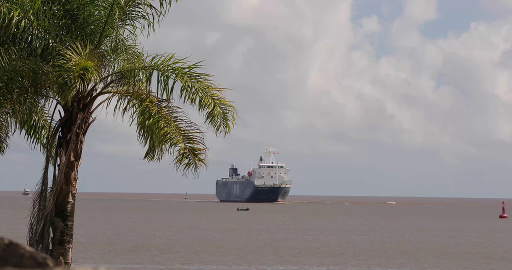B-roll of MN Colibri arriving at dock in Kourou River, French Guiana