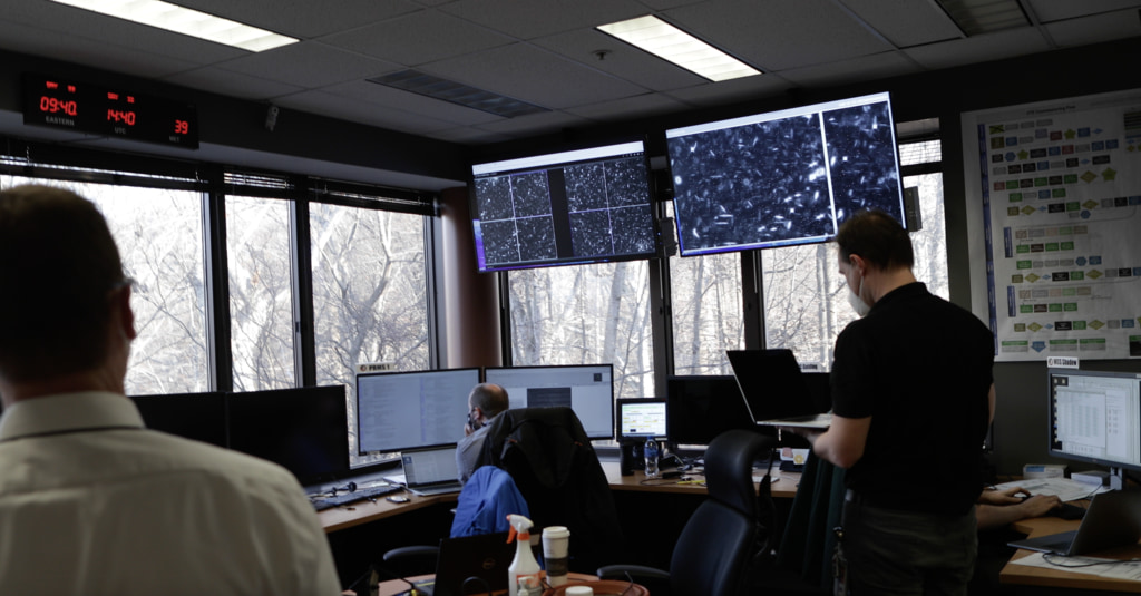 B-roll footage of the wavefront sensing and control team in the office working on aligning the mirrors on the James Webb Space Telescope an analyzing the results of the alignment at the Space Telescope Science Institute in Baltimore, MD.