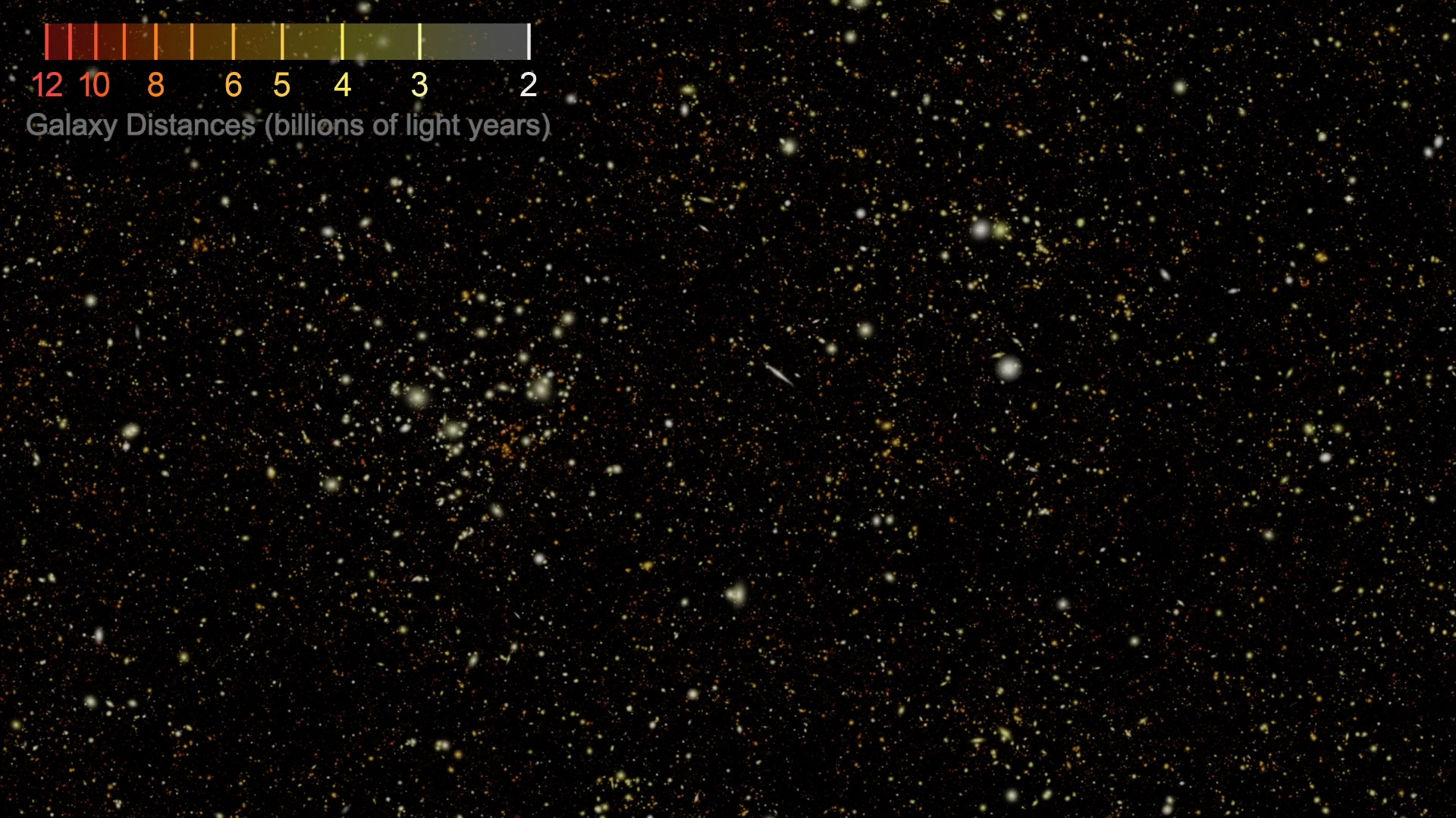 This video begins by showing the most distant galaxies in the simulated deep field image in red. As it zooms out, layers of nearer (yellow and white) galaxies are added to the frame. By studying different cosmic epochs, Roman will be able to trace the universe's expansion history, study how galaxies developed over time, and much more.Credit: Caltech-IPAC/R. Hurt and M. Troxel