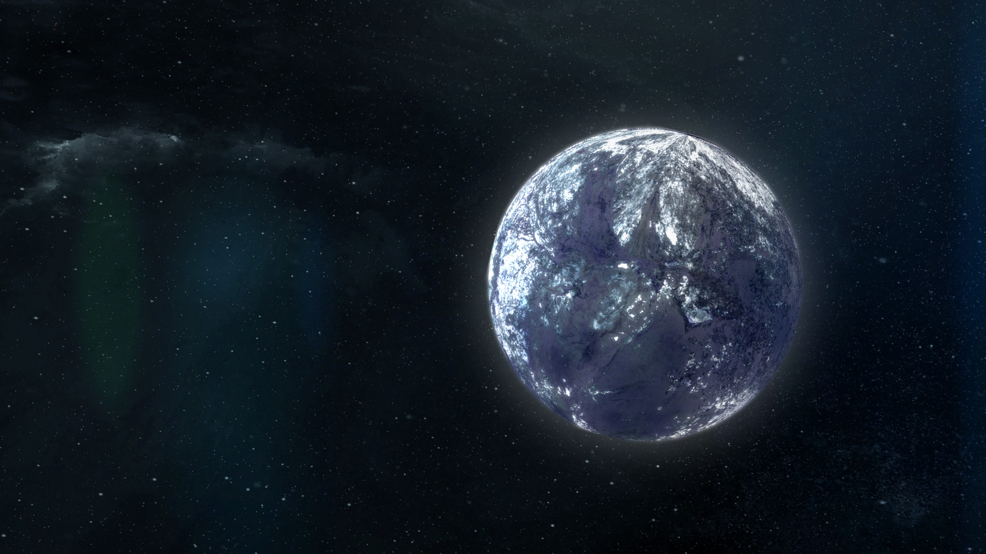 This artist’s concept shows an ice-encrusted, Earth-mass rogue planet drifting through space alone.Credit: NASA’s Goddard Space Flight Center