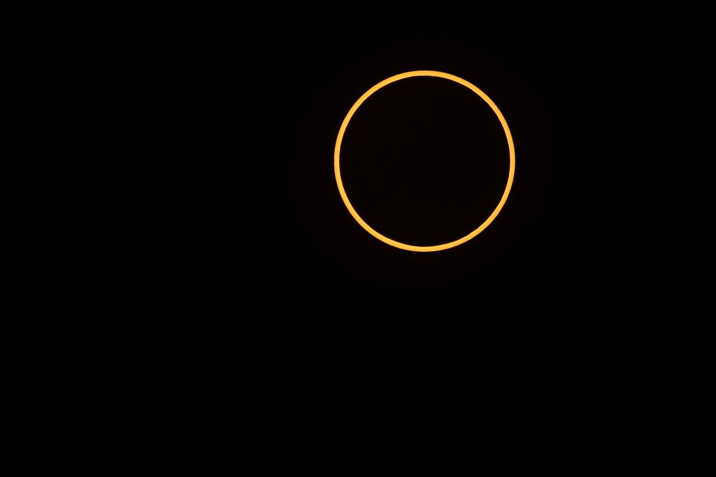 An annular solar eclipse photographed on October 14, 2023. Image Credit: NASA/Jim Spann