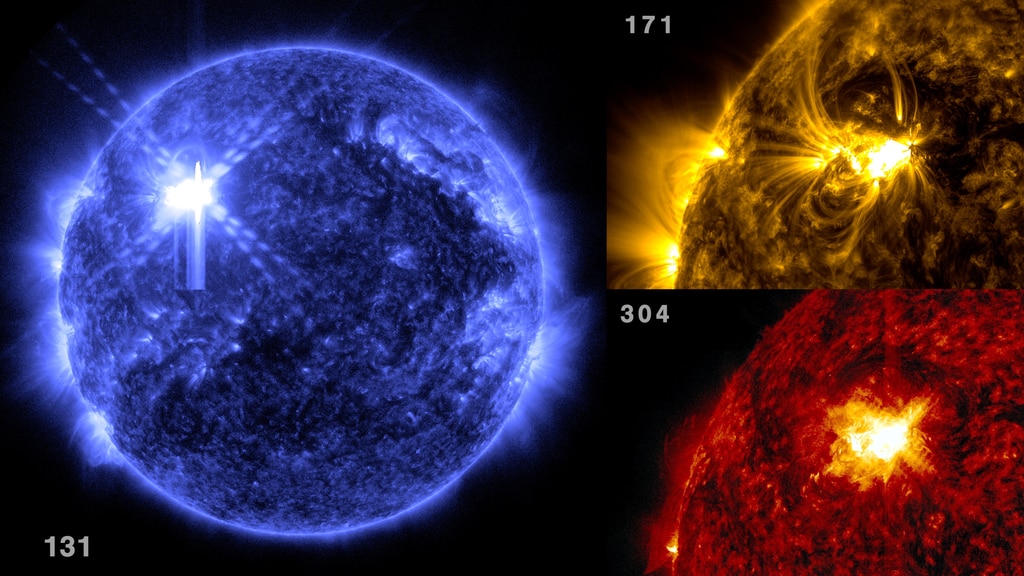 The Solar Dynamics Observatory (SDO) spotted three X-class flares on the Sun between February 21 and 22, 2024.  Watch this video to see what those events looked like in several wavelengths of extreme ultraviolet light that SDO captures. The video opens with quick shots of the three flares in different wavelength blends.  The first is a blend of 131 and 171-angstrom-light imagery, the second is 171 and 304, and the last is 171 and 1600.  Each wavelength highlights different temperature plasma and reveals different layers and features of the Sun. 131 angstrom light shows both the extremely hot plasma of flares (6-10 million Kelvin) and cooler plasma (400,000 Kelvin).  Credit: NASA's Goddard Space Flight Center/SDOMusic: "Serene Reverie" from the album Reflections.  Written and produced by Lars Leonhard.Watch this video on the NASA Goddard YouTube channel.Complete transcript available.