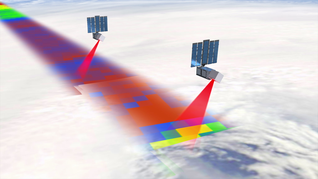 As a Venture Class mission, TROPICS is comprised of a constellation of 3 unit (3U) SmallSats, each hosting a 12-channel passive microwave spectrometer. TROPICS will provide imagery near 91 and 205 GHz, temperature sounding near 118 GHz, and moisture sounding near 183 GHz. Spatial resolution at nadir will be around 27 km for temperature and 17 km for moisture and precipitation with a swath width of approximately 2000 km. The primary mission objective of TROPICS is to relate temperature, humidity, and precipitation structure to the evolution of tropical cyclone intensity.Credit: NASA's Goddard Space Flight Center Conceptual Image Lab
