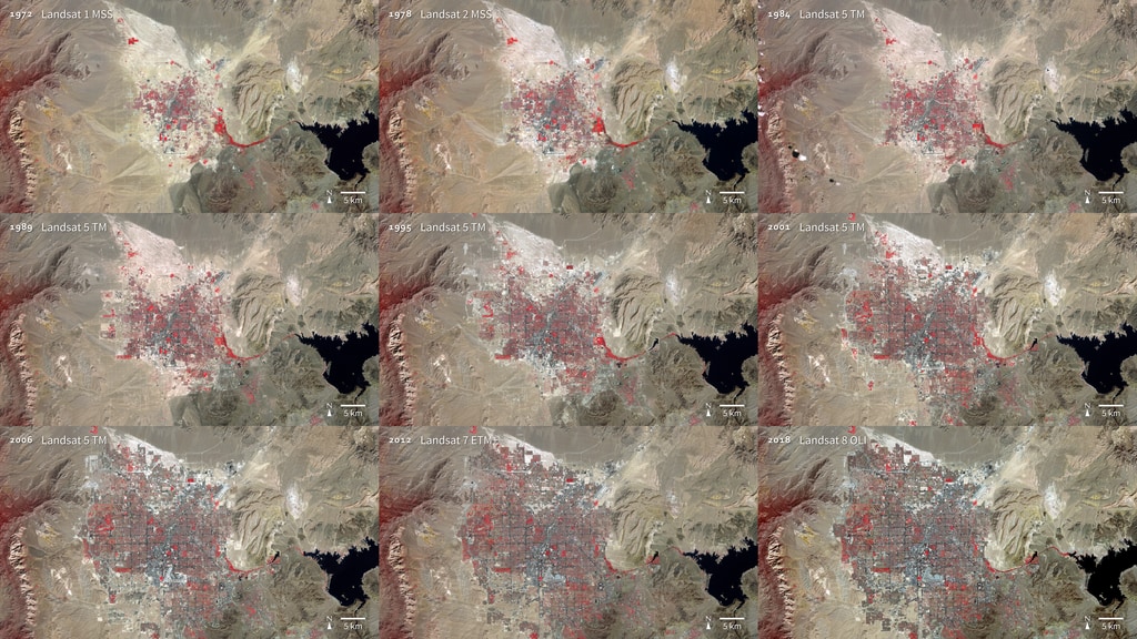 9 images from the Las Vegas Landsat time series