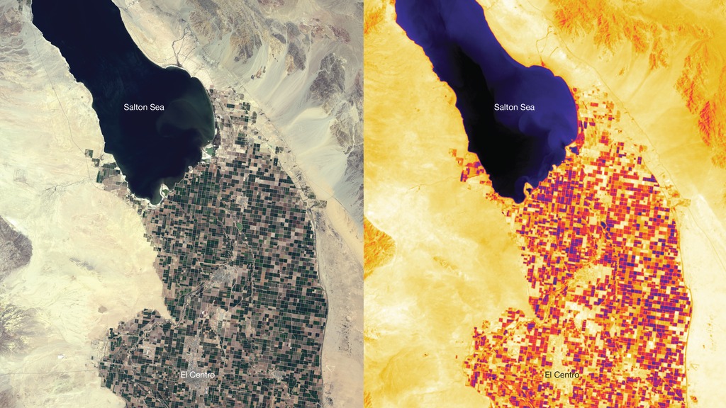 Landsat 8 imagery of the Salton Sea on May 15, 2013.