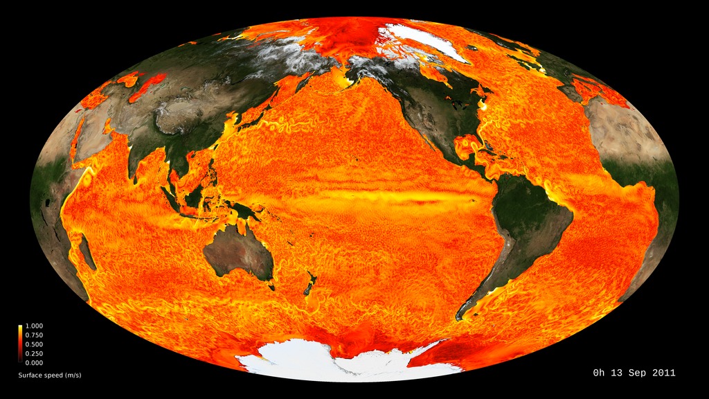 Sea Surface Speeds are simulated in very high resolution.