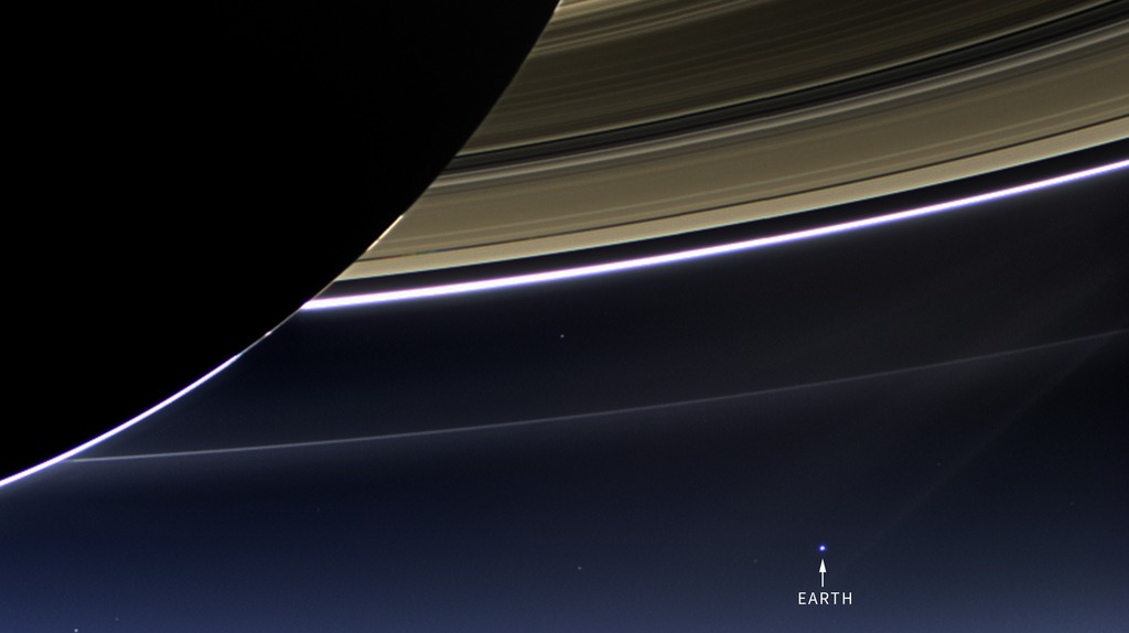 Saturn's rings and Earth from the outer solar system, observed by Cassini.