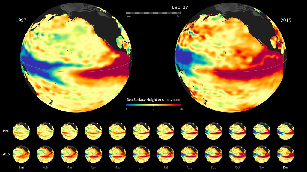 Animation of Sea Surface Height Anomaly for 2015 compared to 1997