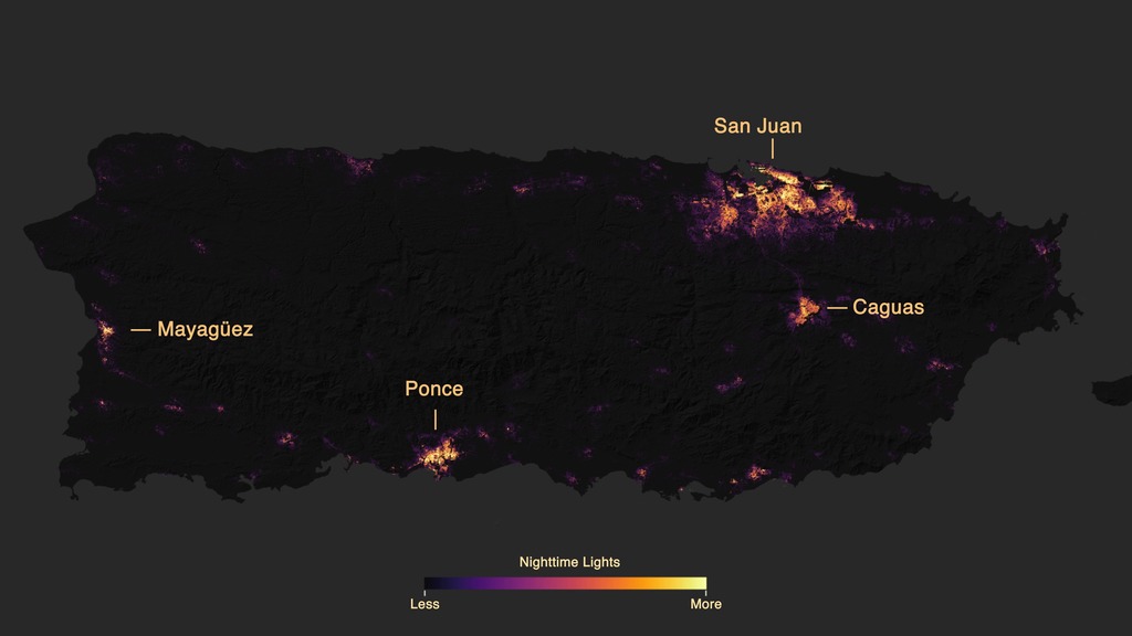 Night lights across Puerto Rico before and after Hurricane Maria, 2017