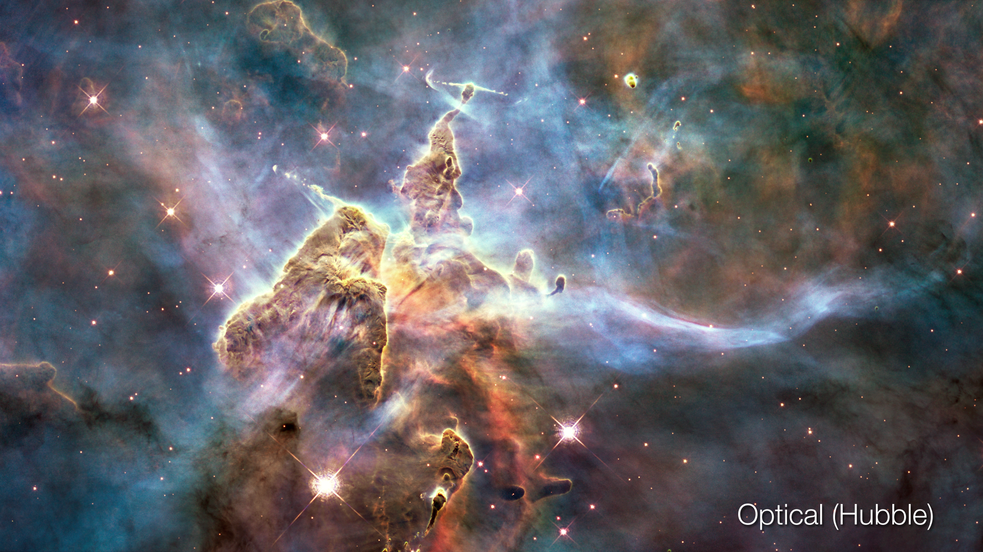 Visible light image of the Pillars in the Carina Nebula.