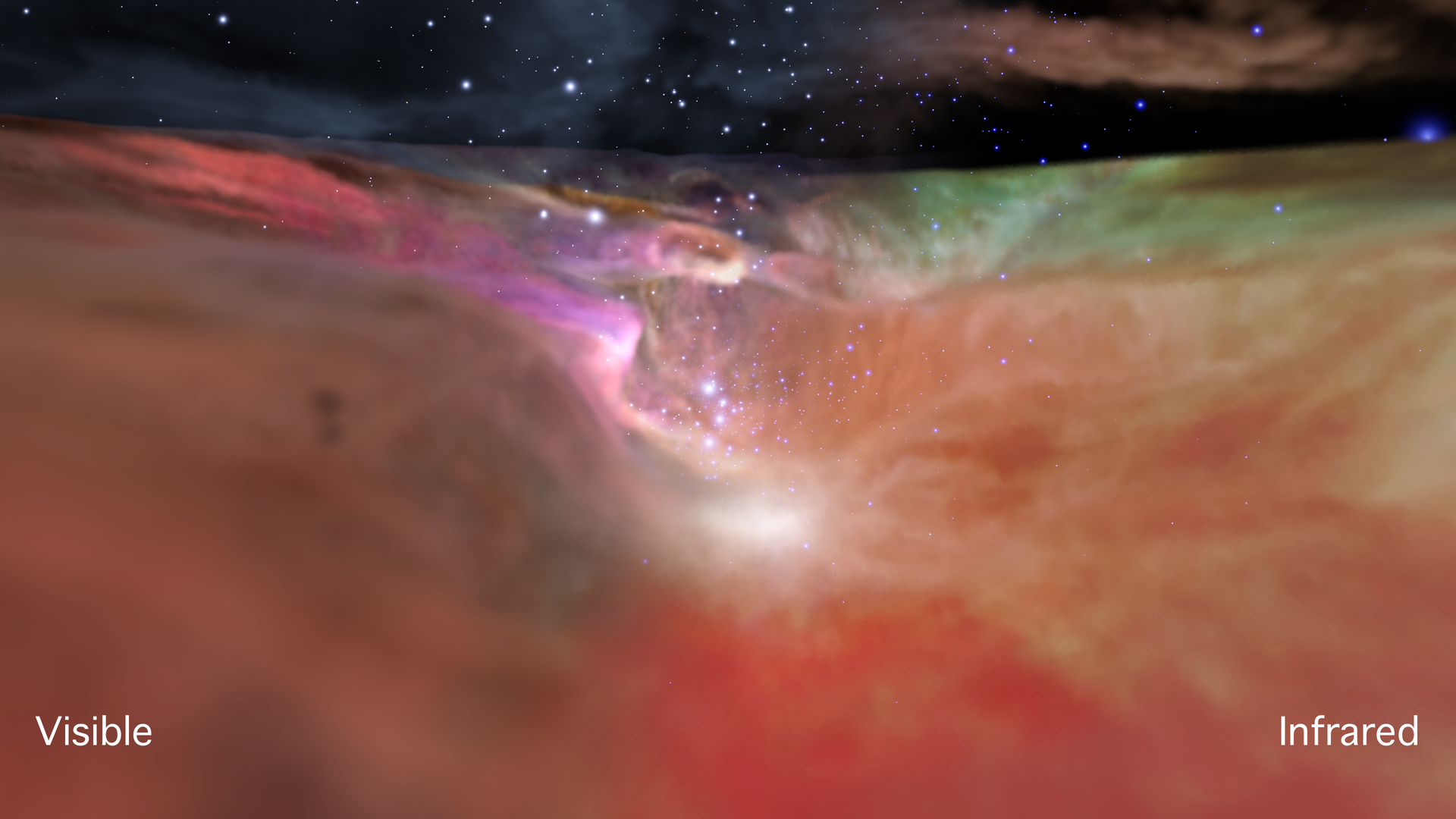 Preview Image for Flight Through the Orion Nebula in Visible and Infrared Light